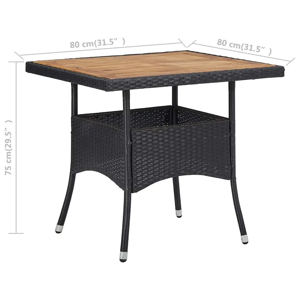 Black Acacia Wood Outdoor Dining Table 4 Seater with PE Rattan for Patio Furniture