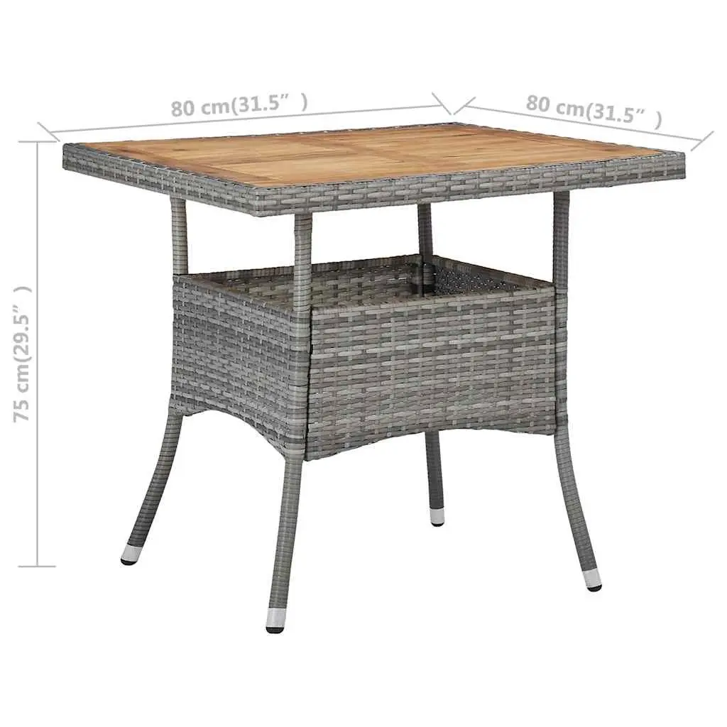 Outdoor Dining Table Grey Acacia Wood 4 Seater Poly Rattan Patio Garden