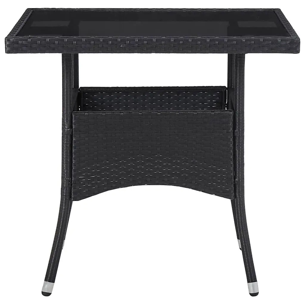 Outdoor Dining Table Black Poly Rattan Glass Top Patio Garden Backyard Furniture