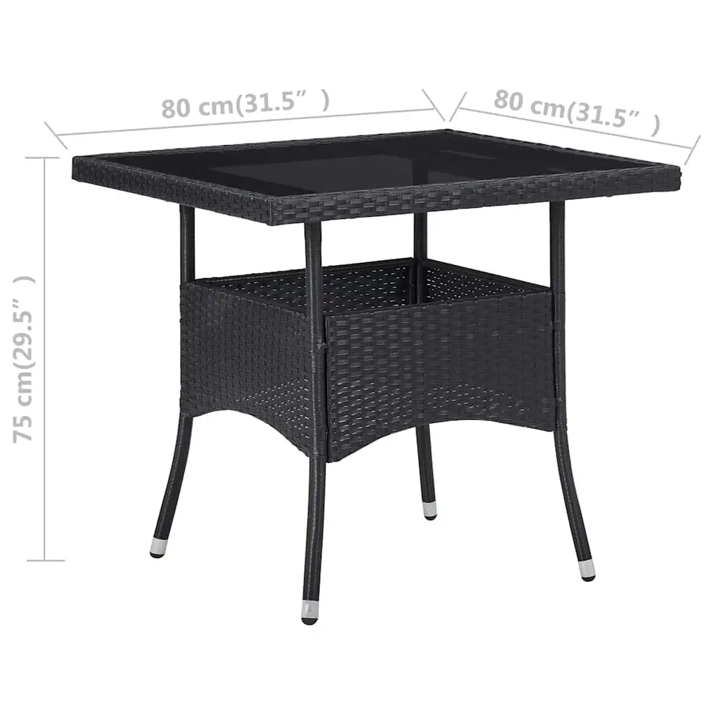 Outdoor Dining Table Black Poly Rattan Glass Top Patio Garden Backyard Furniture