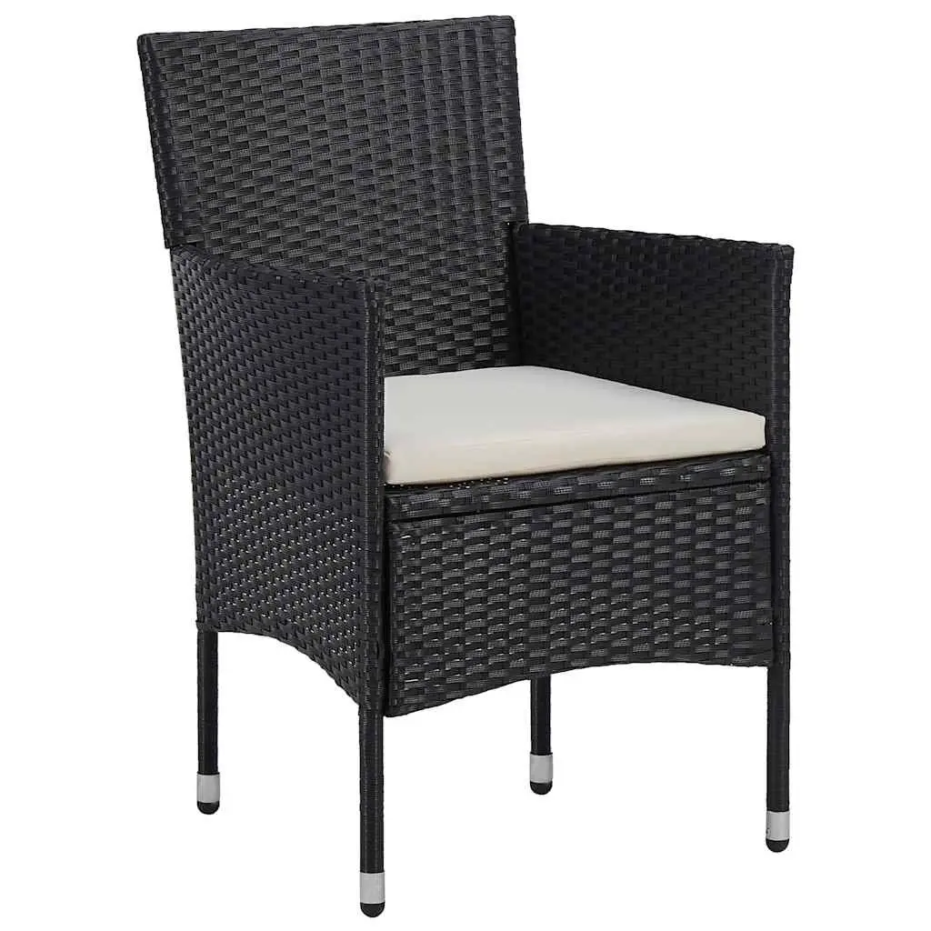 Outdoor Dining Chairs 2pc Set Black Poly Rattan Garden Seating with Cushions