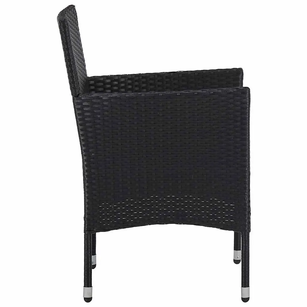 Outdoor Dining Chairs 2pc Set Black Poly Rattan Garden Seating with Cushions
