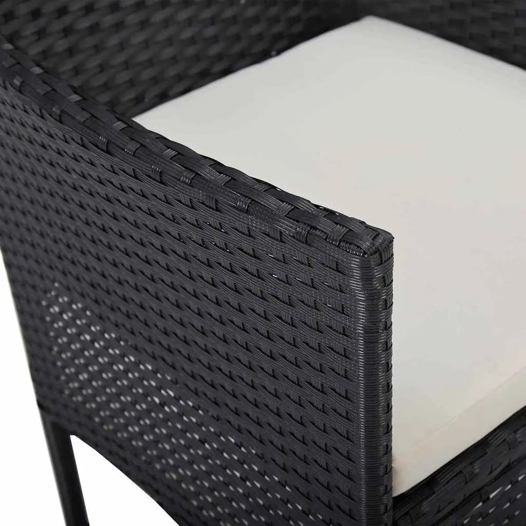 Outdoor Dining Chairs 2pc Set Black Poly Rattan Garden Seating with Cushions
