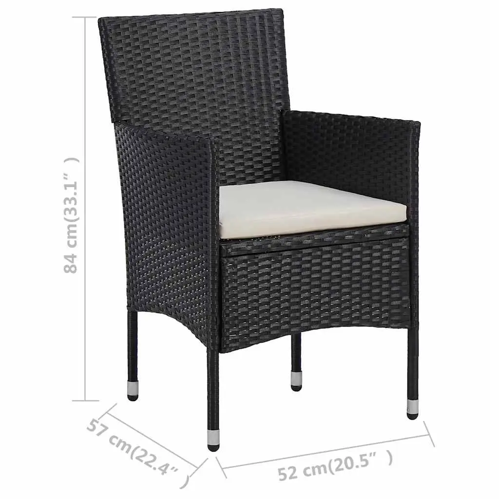 Outdoor Dining Chairs 2pc Set Black Poly Rattan Garden Seating with Cushions