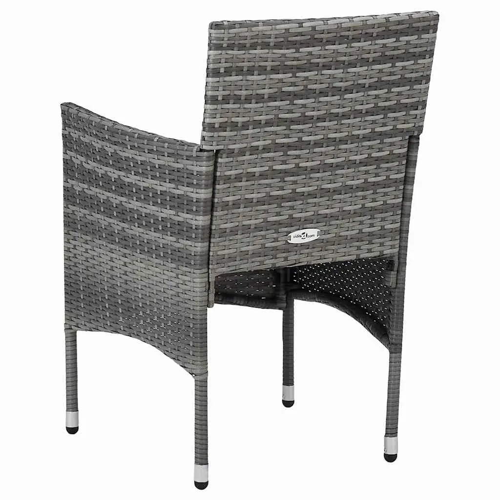 Outdoor Dining Chairs Set 2 pcs Grey Steel Frame PE Rattan Garden Seating Curved Backrest