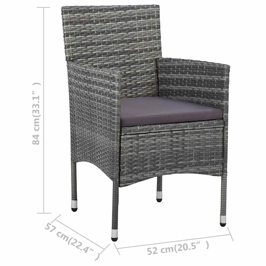 Outdoor Dining Chairs Set 2 pcs Grey Steel Frame PE Rattan Garden Seating Curved Backrest
