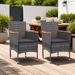 Outdoor Dining Chairs Set 2 pcs Grey Poly Rattan Garden Patio Seating Furniture
