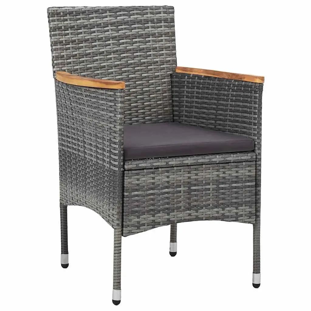 Outdoor Dining Chairs Set 2 pcs Grey Poly Rattan Garden Patio Seating Furniture
