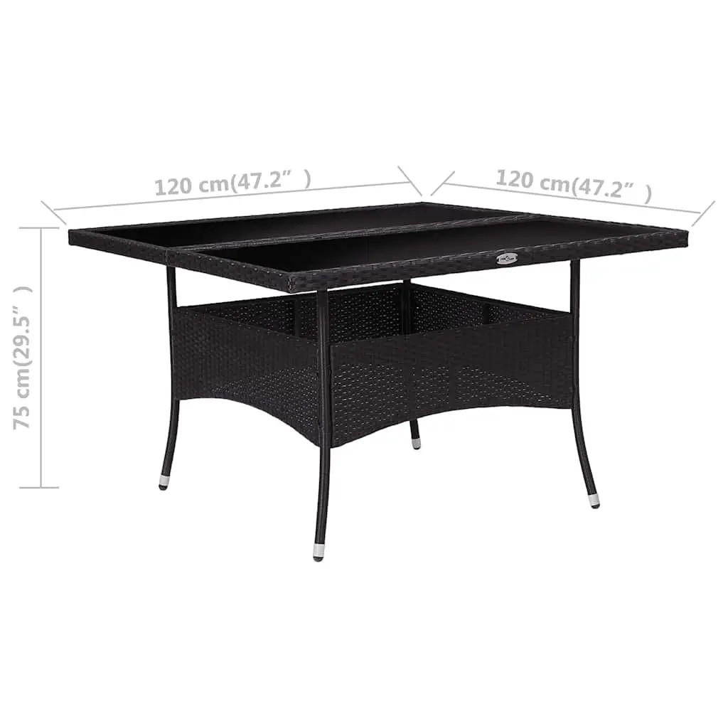 Outdoor Dining Table Black Poly Rattan Glass 4 Seater