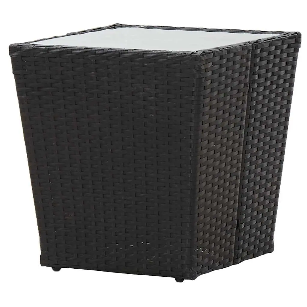 Rattan Outdoor Tea Table Black Tempered Glass Top 41.5x41.5x43cm