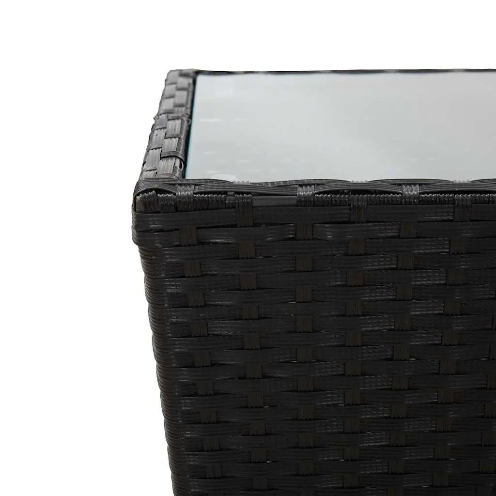 Rattan Outdoor Tea Table Black Tempered Glass Top 41.5x41.5x43cm