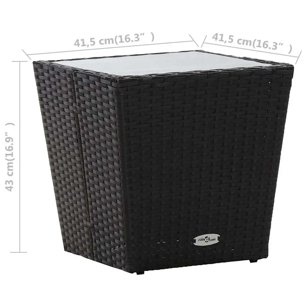Rattan Outdoor Tea Table Black Tempered Glass Top 41.5x41.5x43cm