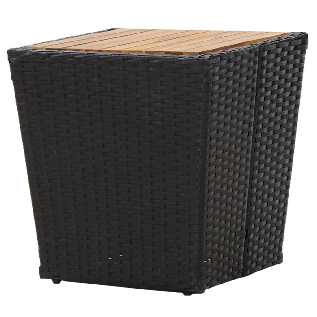 Outdoor Tea Table Black Garden Patio Furniture Rattan Steel Frame Acacia Wood