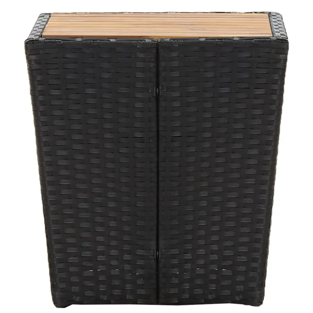 Outdoor Tea Table Black Garden Patio Furniture Rattan Steel Frame Acacia Wood