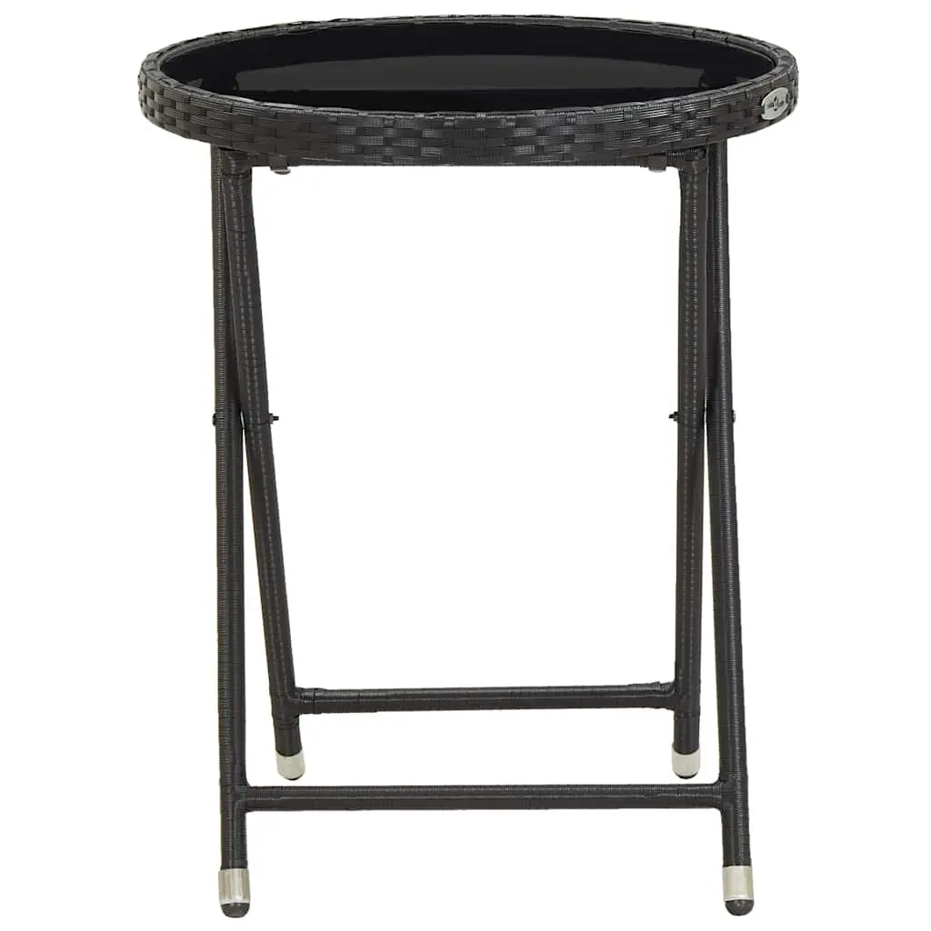 Outdoor Tea Table Black Folding Tempered Glass Patio Garden 60cm