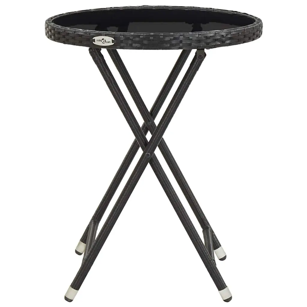 Outdoor Tea Table Black Folding Tempered Glass Patio Garden 60cm