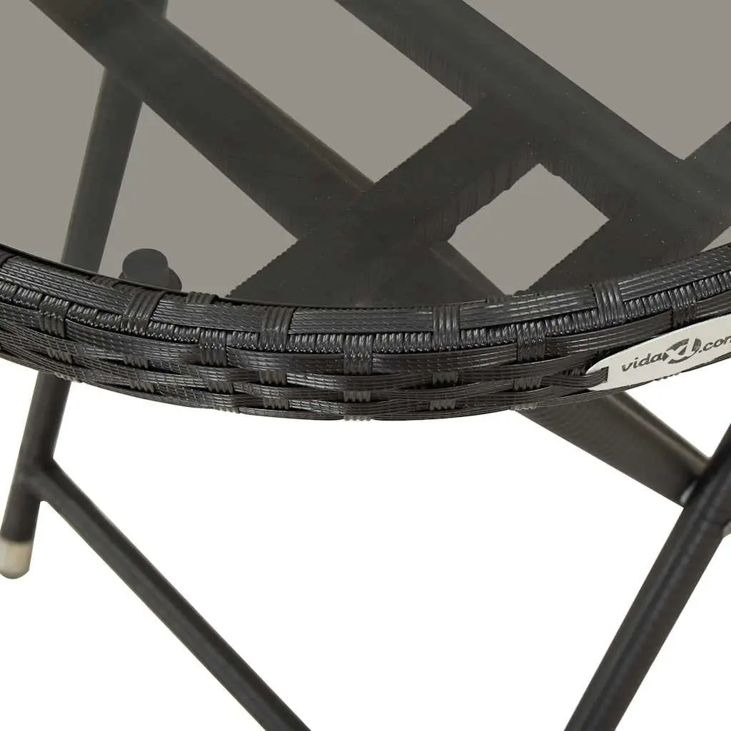 Outdoor Tea Table Black Folding Tempered Glass Patio Garden 60cm