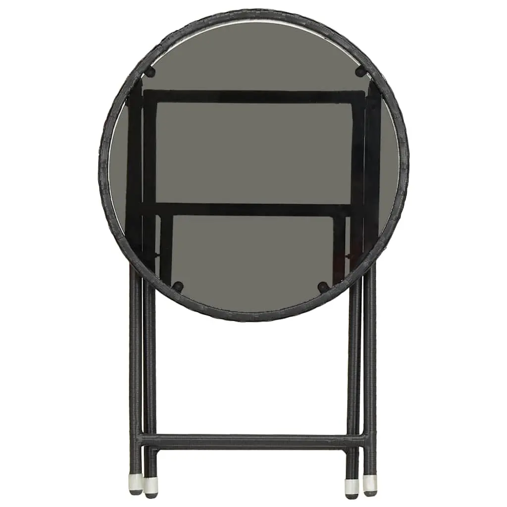 Outdoor Tea Table Black Folding Tempered Glass Patio Garden 60cm