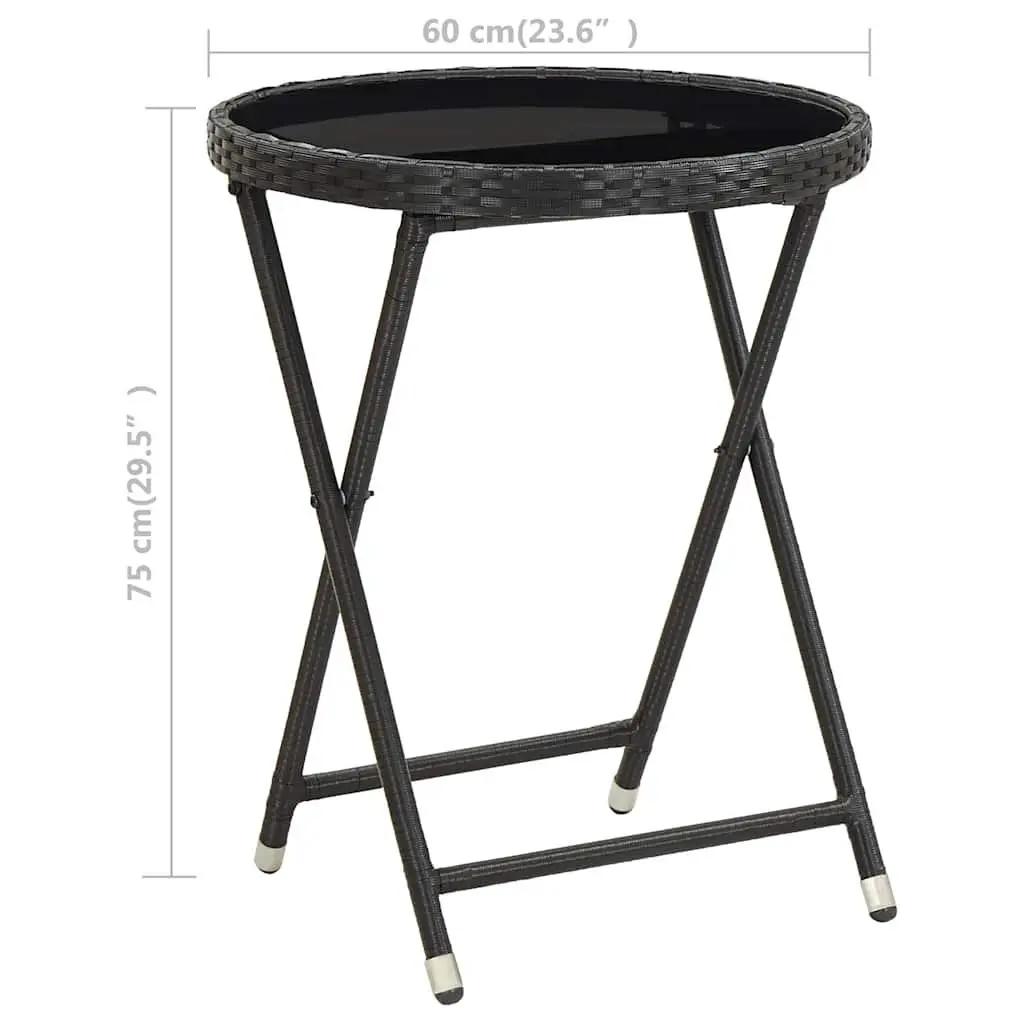 Outdoor Tea Table Black Folding Tempered Glass Patio Garden 60cm