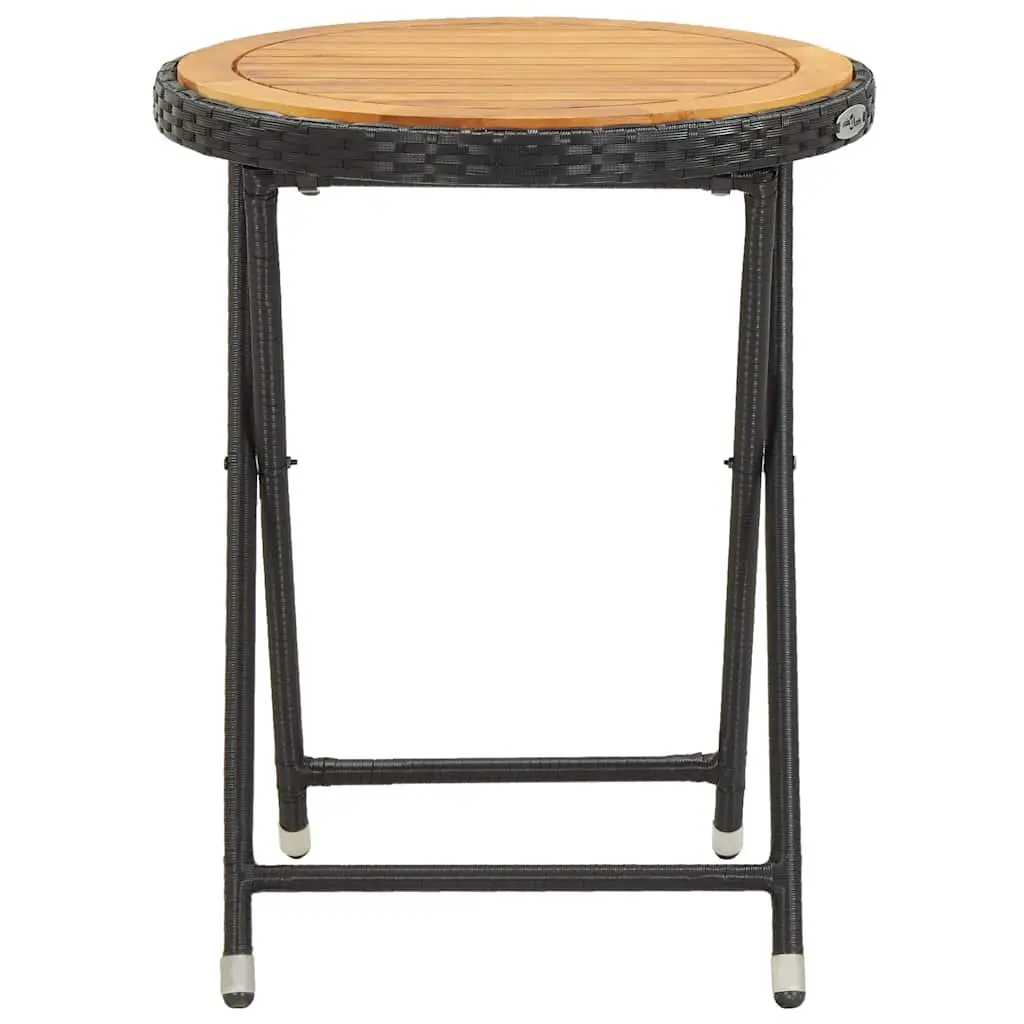 Outdoor Tea Table Black Poly Rattan Folding Garden Patio Furniture 60cm