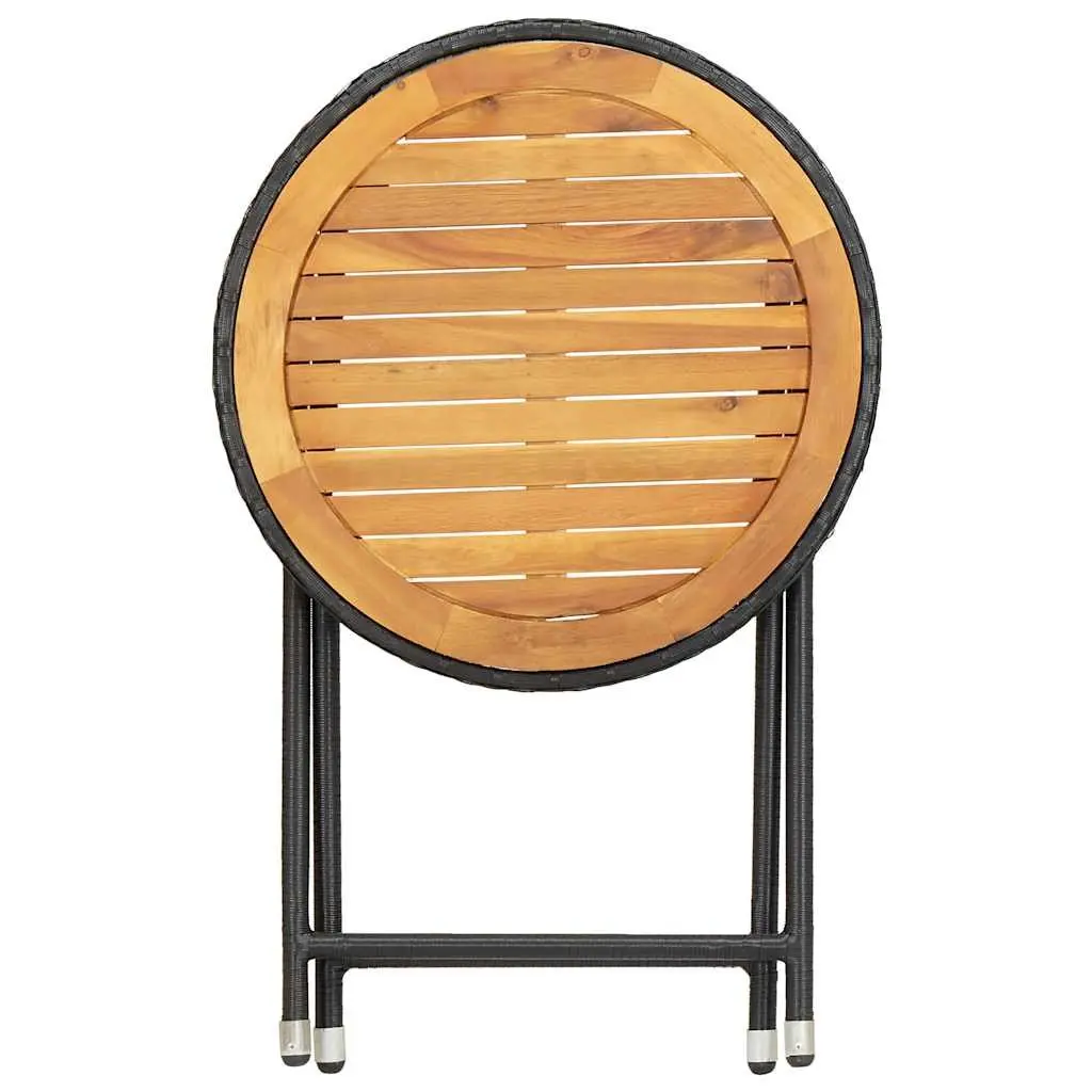 Outdoor Tea Table Black Poly Rattan Folding Garden Patio Furniture 60cm
