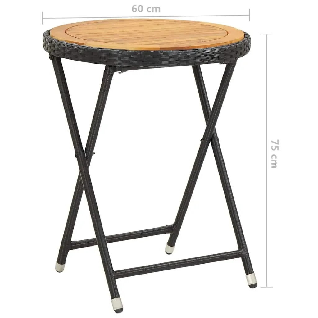 Outdoor Tea Table Black Poly Rattan Folding Garden Patio Furniture 60cm