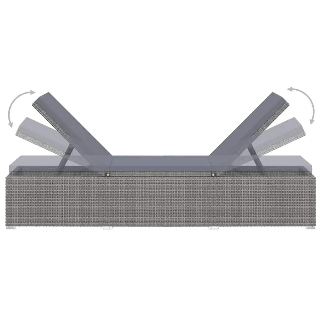Sun Lounger with Cushion Poly Rattan Grey Outdoor Seating Relaxing Patio Garden