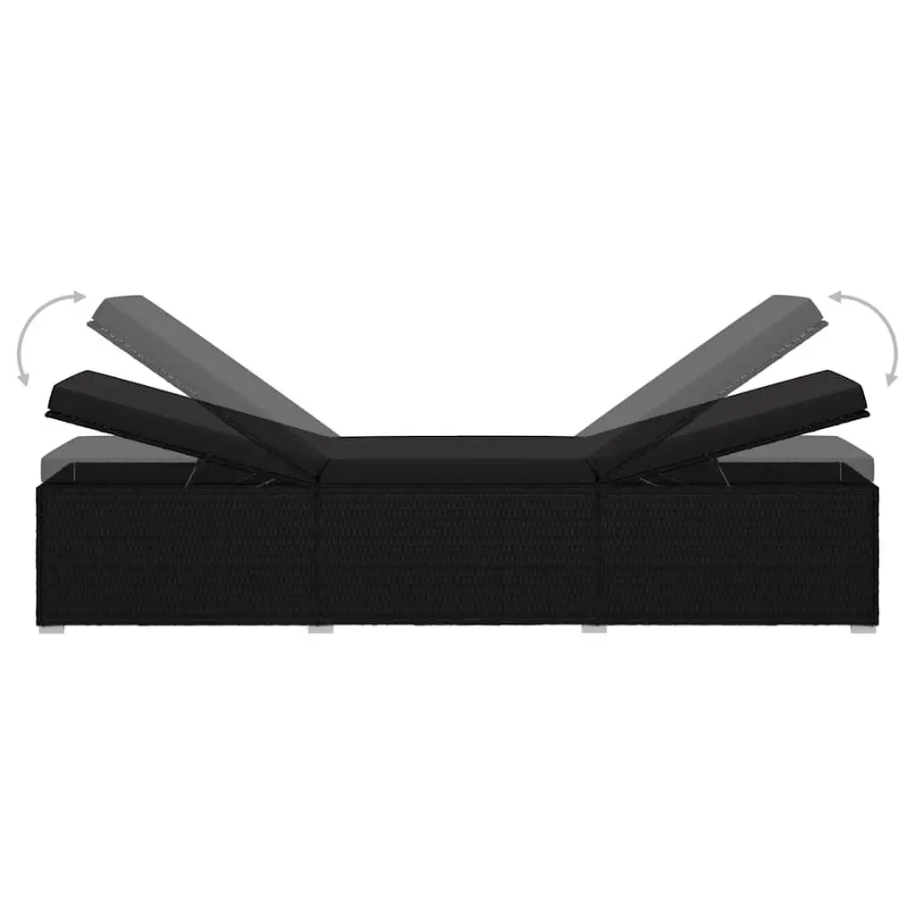 Sun Lounger with Cushion Poly Rattan Black Outdoor Patio Poolside Relaxation
