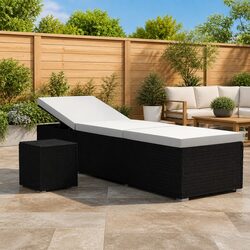 Sun Lounger with Cushion and Side Table Outdoor Garden Patio Recliner Bed