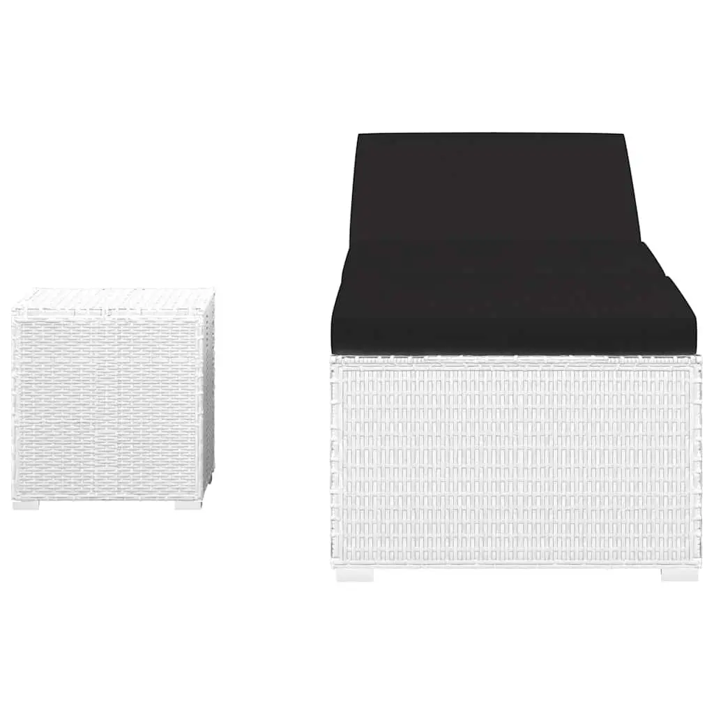Sun Lounger with Cushion and Tea Table Poly Rattan White Outdoor Seating