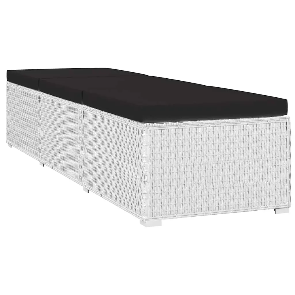 Sun Lounger with Cushion and Tea Table Poly Rattan White Outdoor Seating