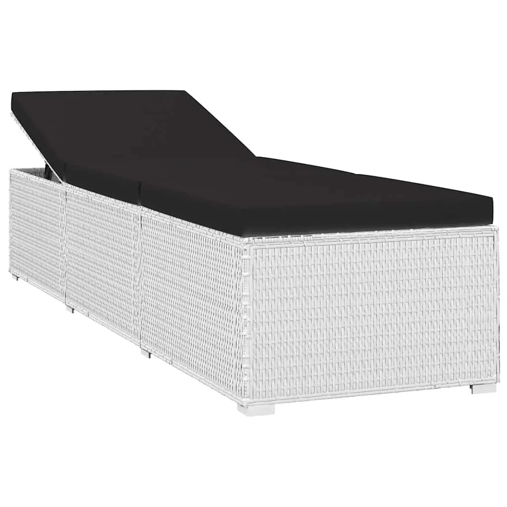 Sun Lounger with Cushion and Tea Table Poly Rattan White Outdoor Seating
