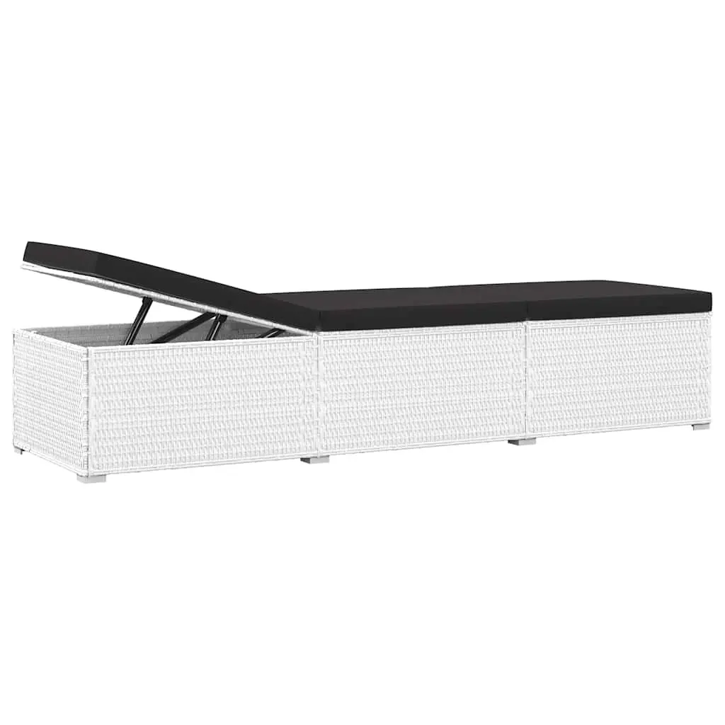 Sun Lounger with Cushion and Tea Table Poly Rattan White Outdoor Seating