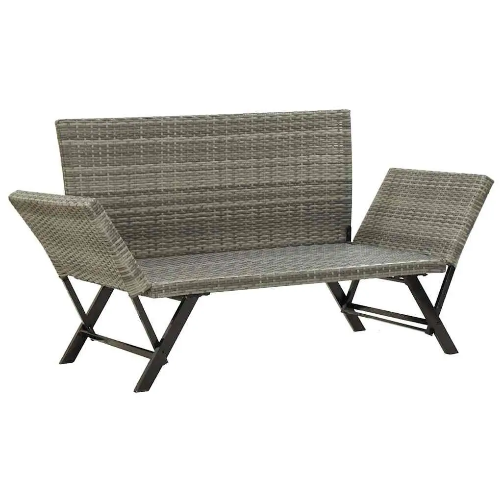 Outdoor Garden Bench Adjustable Day Bed 176cm Grey Poly Rattan