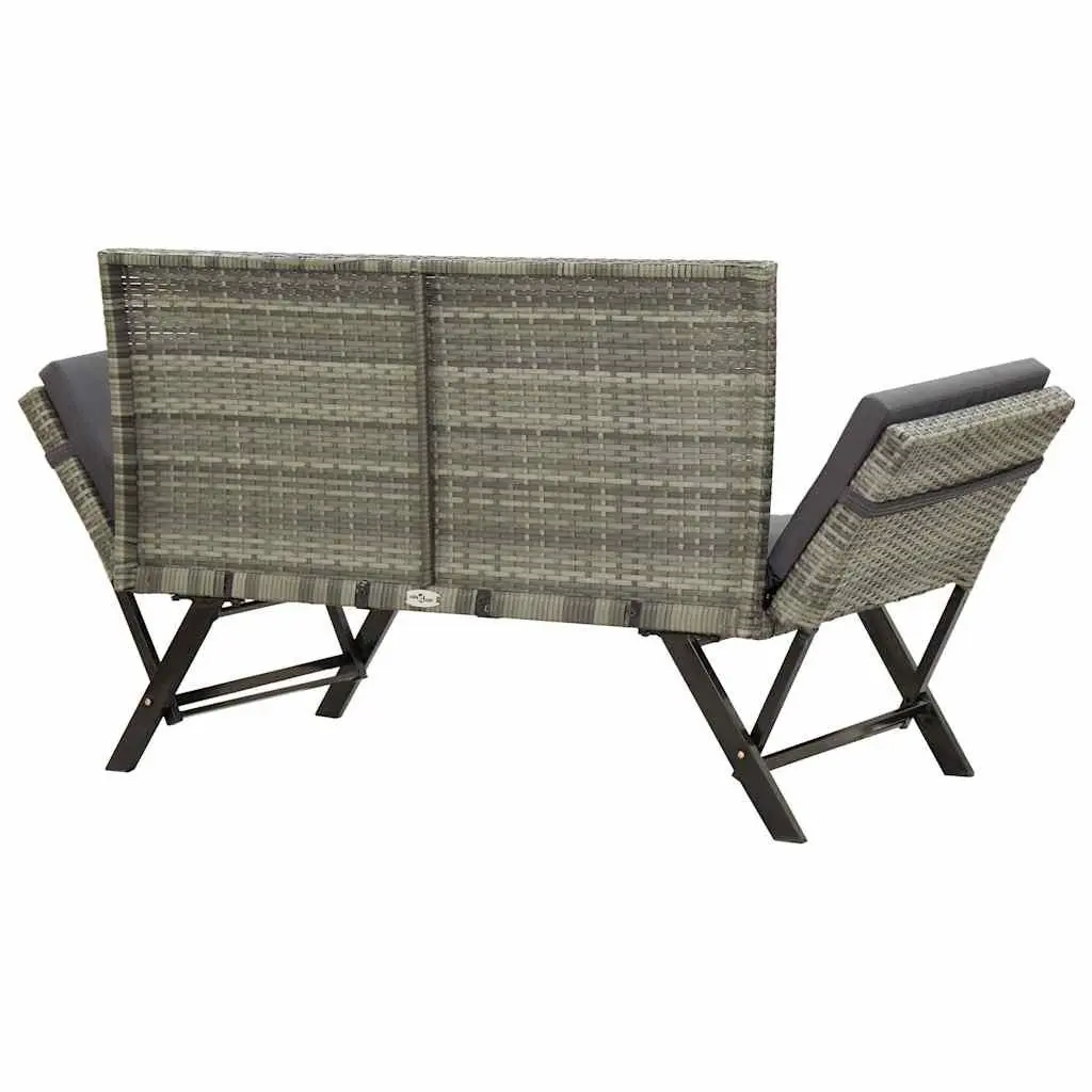 Outdoor Garden Bench Adjustable Day Bed 176cm Grey Poly Rattan