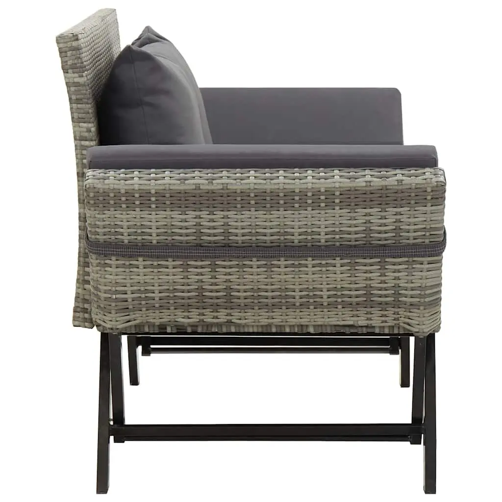 Outdoor Garden Bench Adjustable Day Bed 176cm Grey Poly Rattan