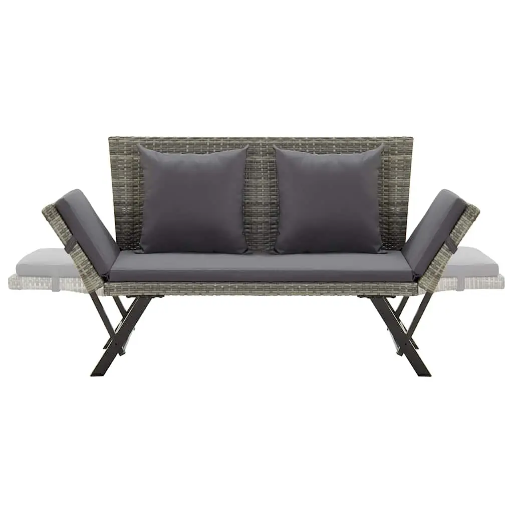 Outdoor Garden Bench Adjustable Day Bed 176cm Grey Poly Rattan