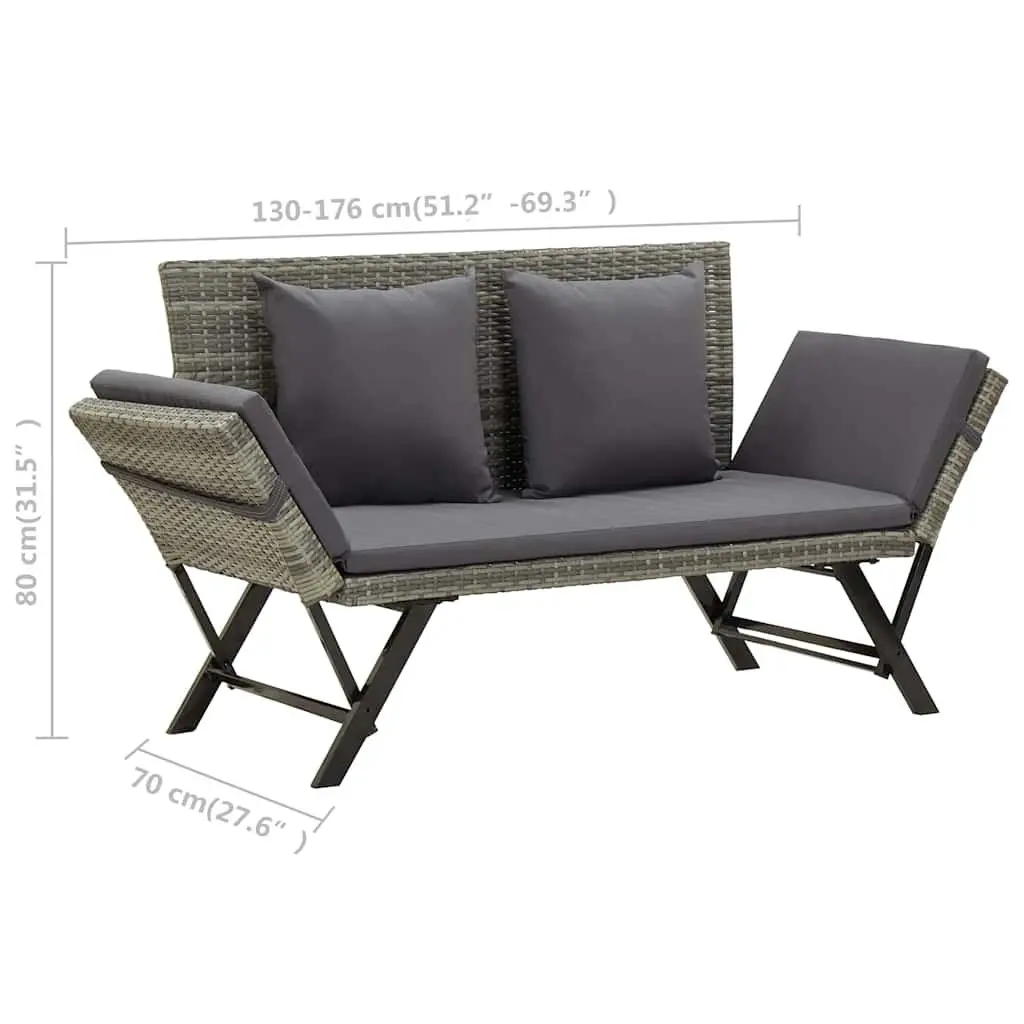 Outdoor Garden Bench Adjustable Day Bed 176cm Grey Poly Rattan
