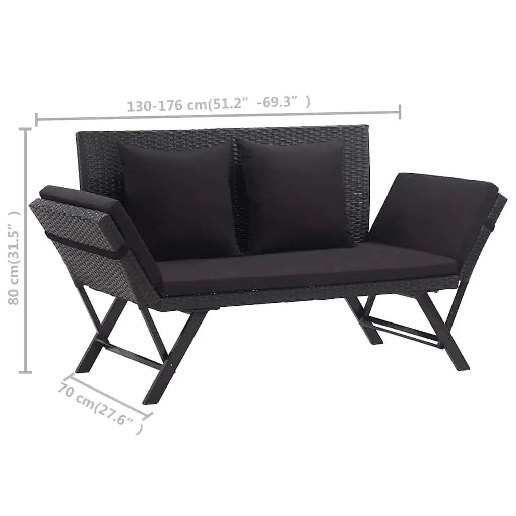 Outdoor Garden Bench Adjustable Daybed 176cm Black