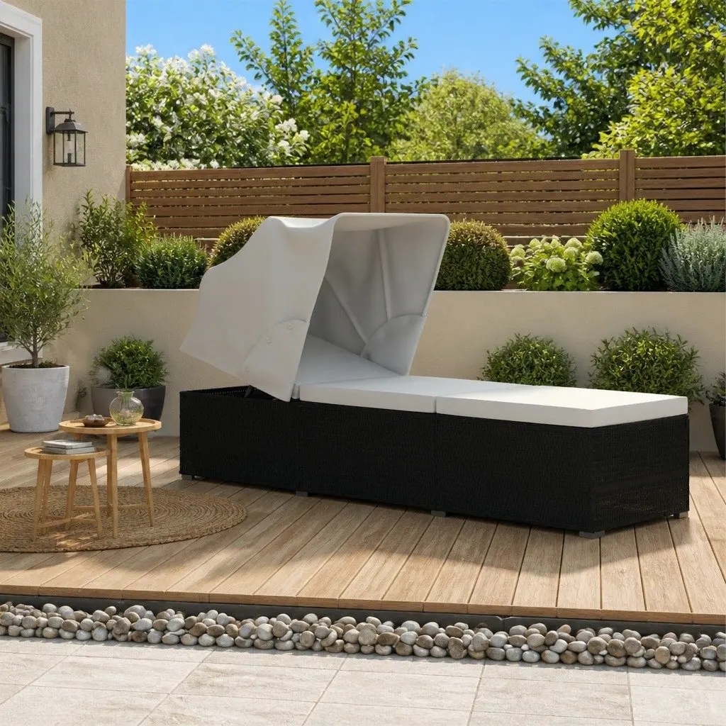 Sun Lounger Adjustable Reclining Outdoor Seating with Canopy Cushion Black