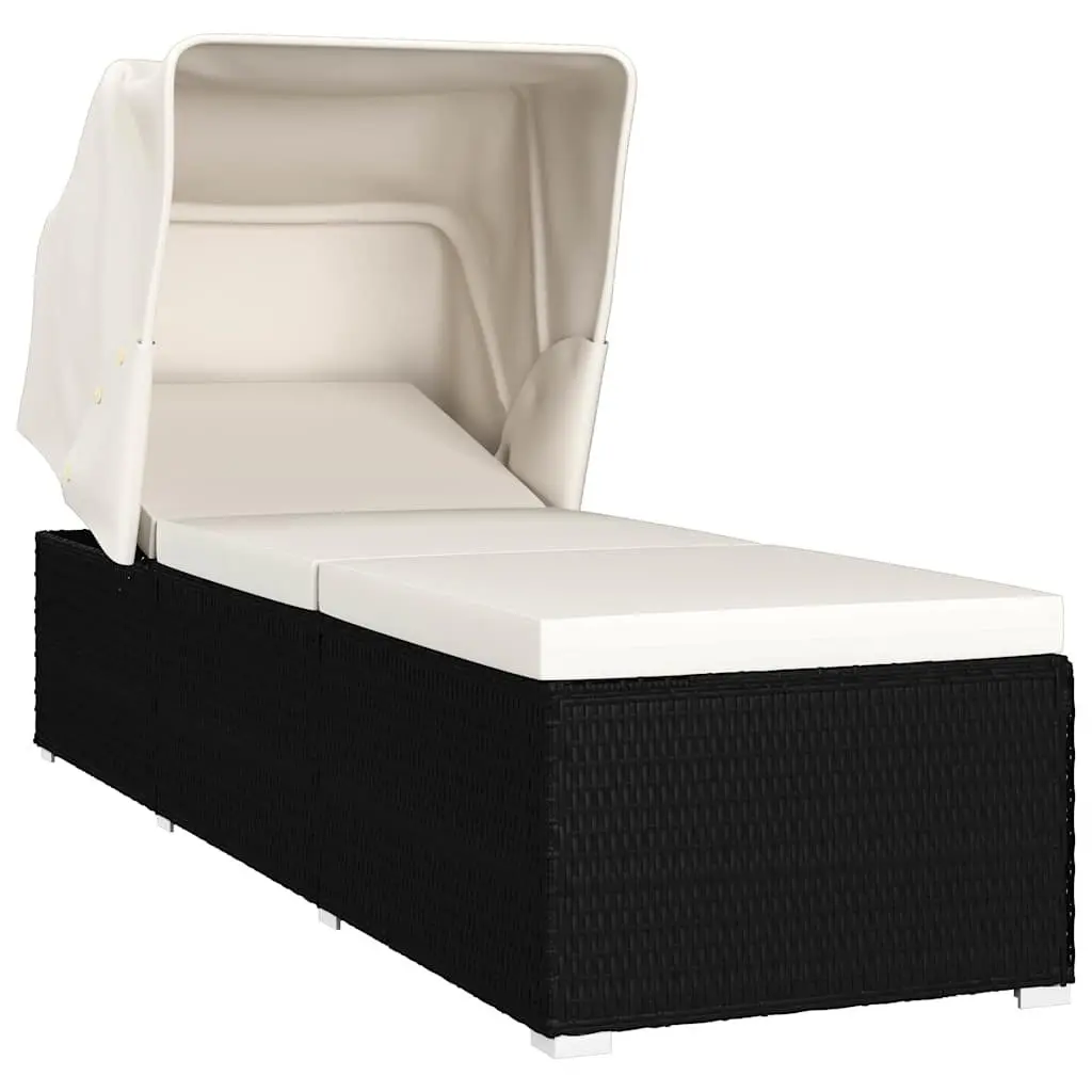 Sun Lounger Adjustable Reclining Outdoor Seating with Canopy Cushion Black