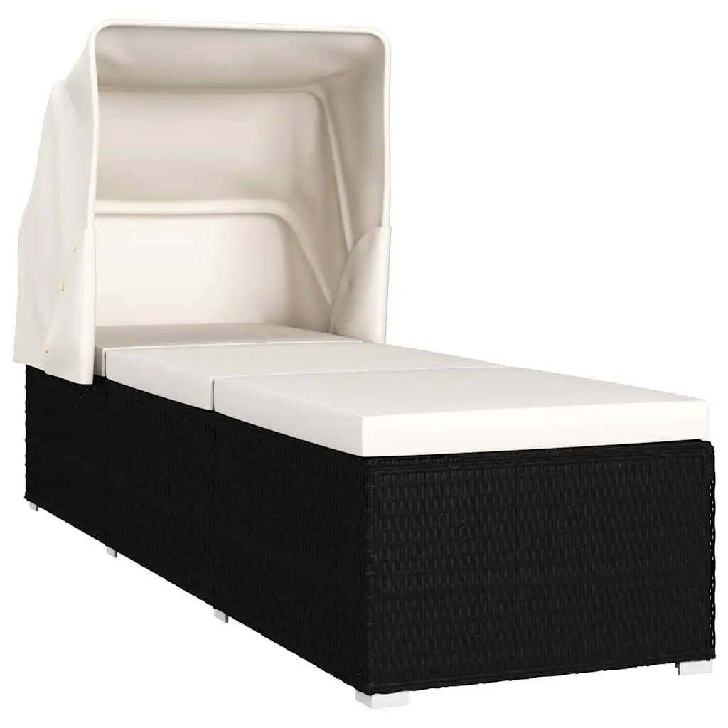 Sun Lounger Adjustable Reclining Outdoor Seating with Canopy Cushion Black