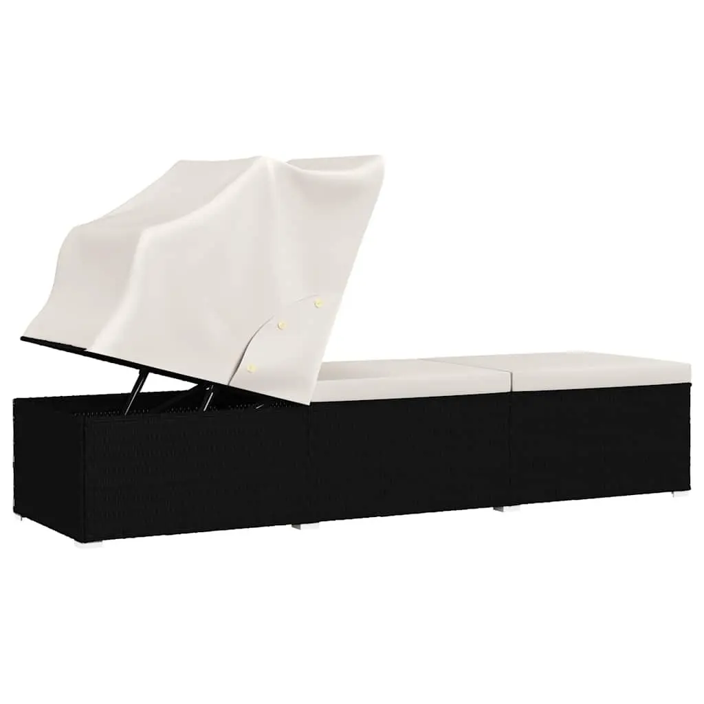 Sun Lounger Adjustable Reclining Outdoor Seating with Canopy Cushion Black