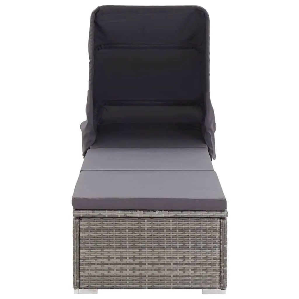 Sun Lounger Adjustable Reclining Chair with Foldable Canopy Padded Cushion Grey