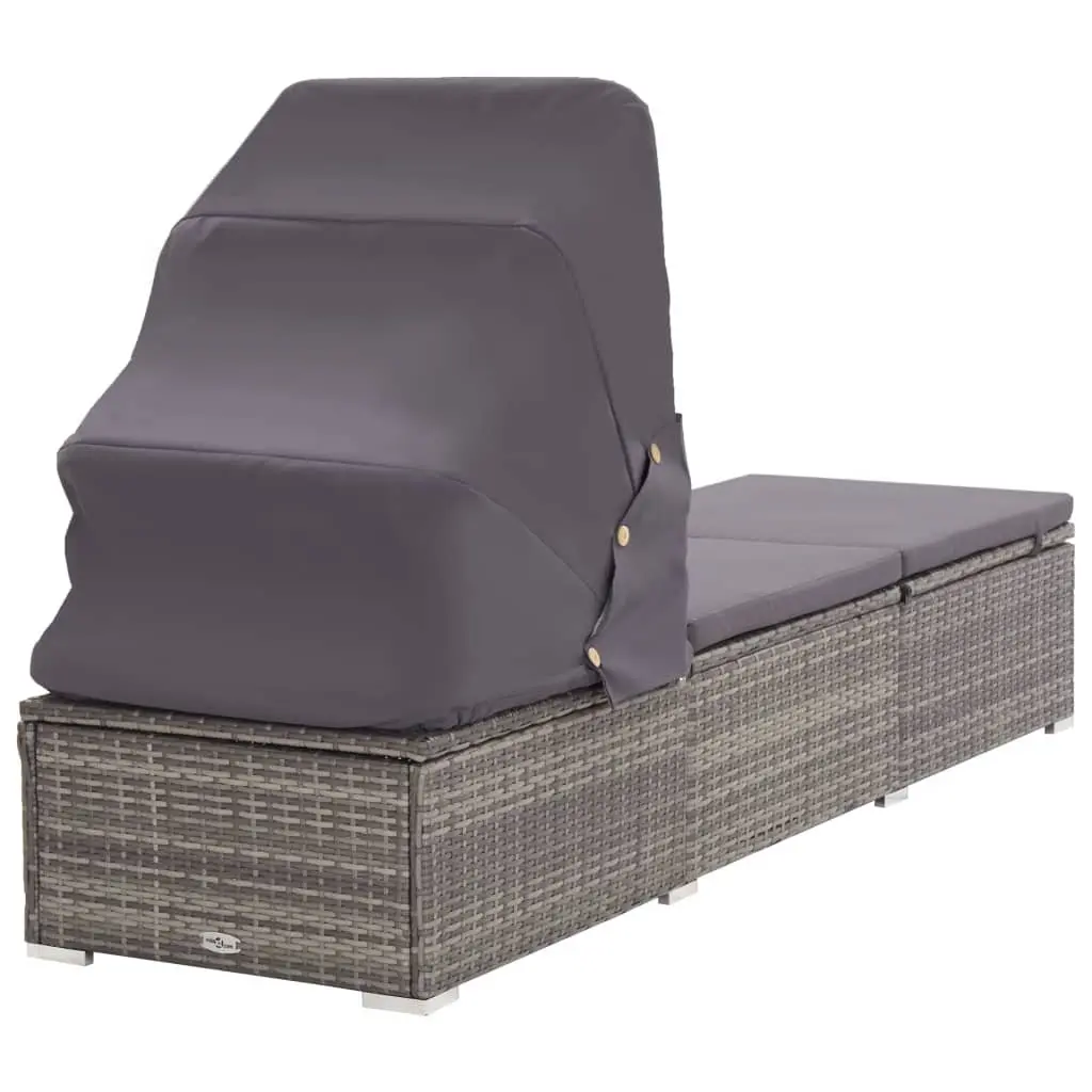 Sun Lounger Adjustable Reclining Chair with Foldable Canopy Padded Cushion Grey