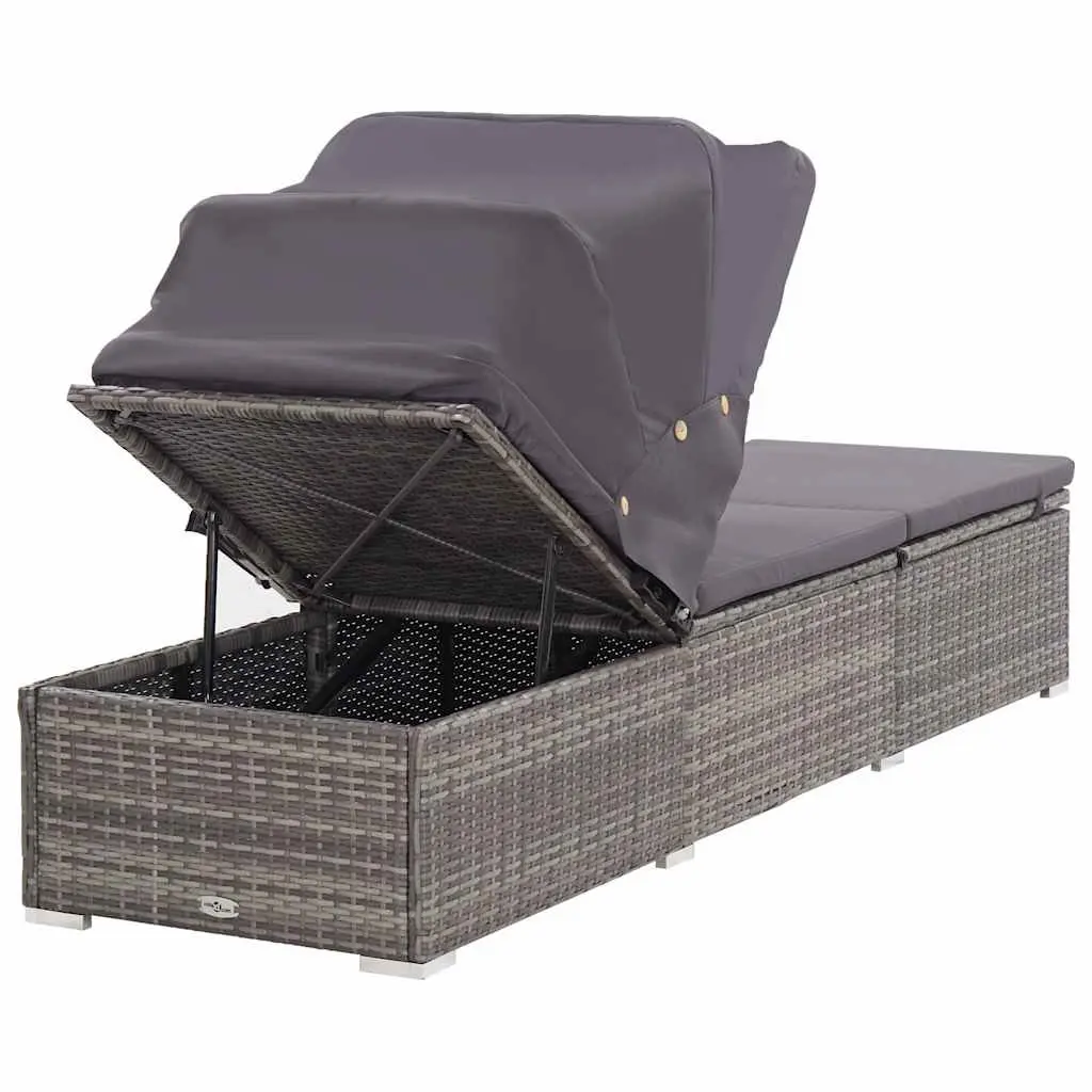 Sun Lounger Adjustable Reclining Chair with Foldable Canopy Padded Cushion Grey