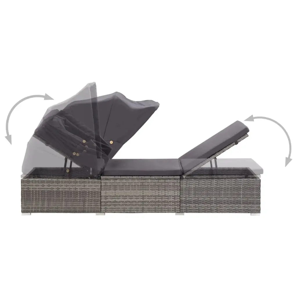Sun Lounger Adjustable Reclining Chair with Foldable Canopy Padded Cushion Grey