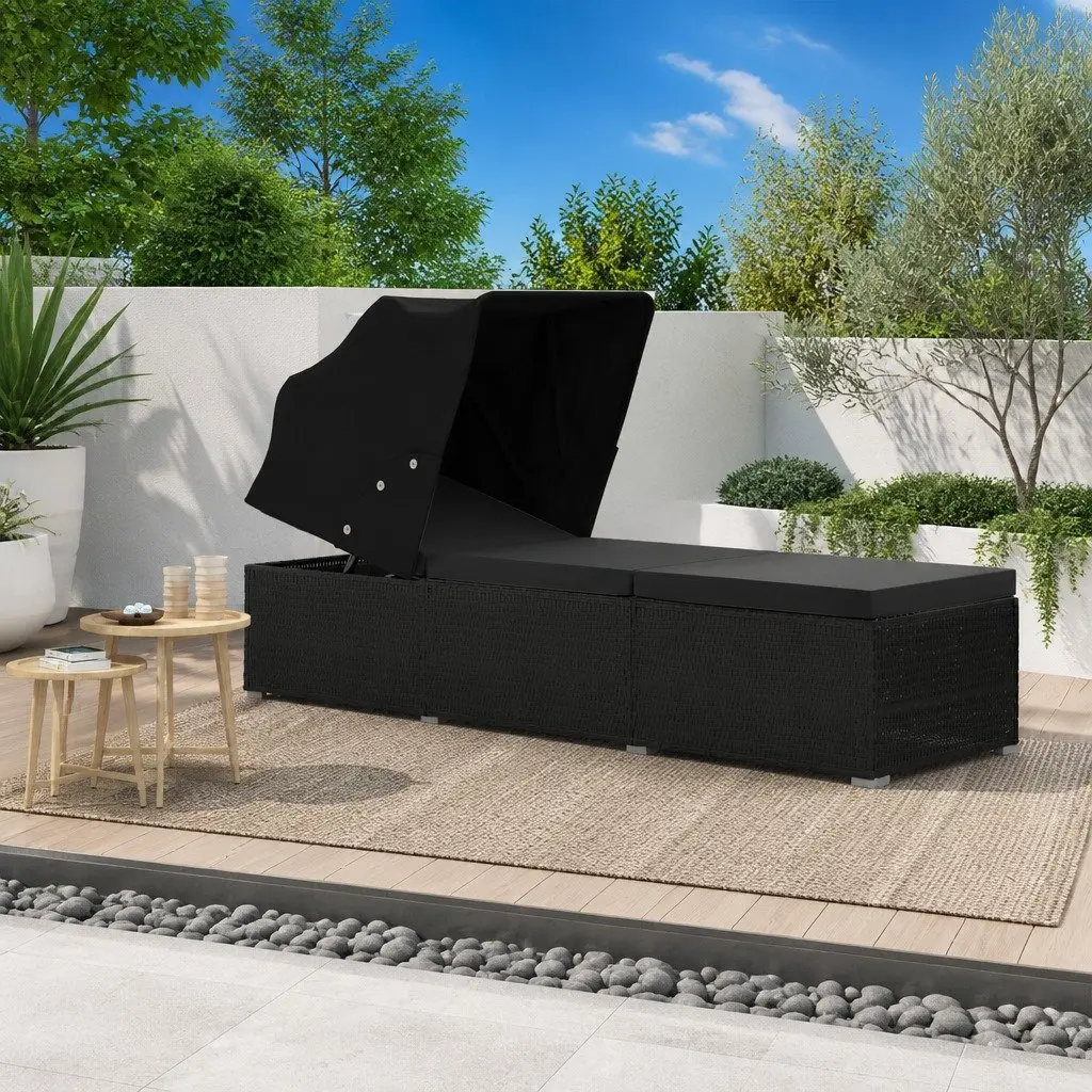 Sun Lounger Canopy Adjustable Outdoor Patio Bed Black