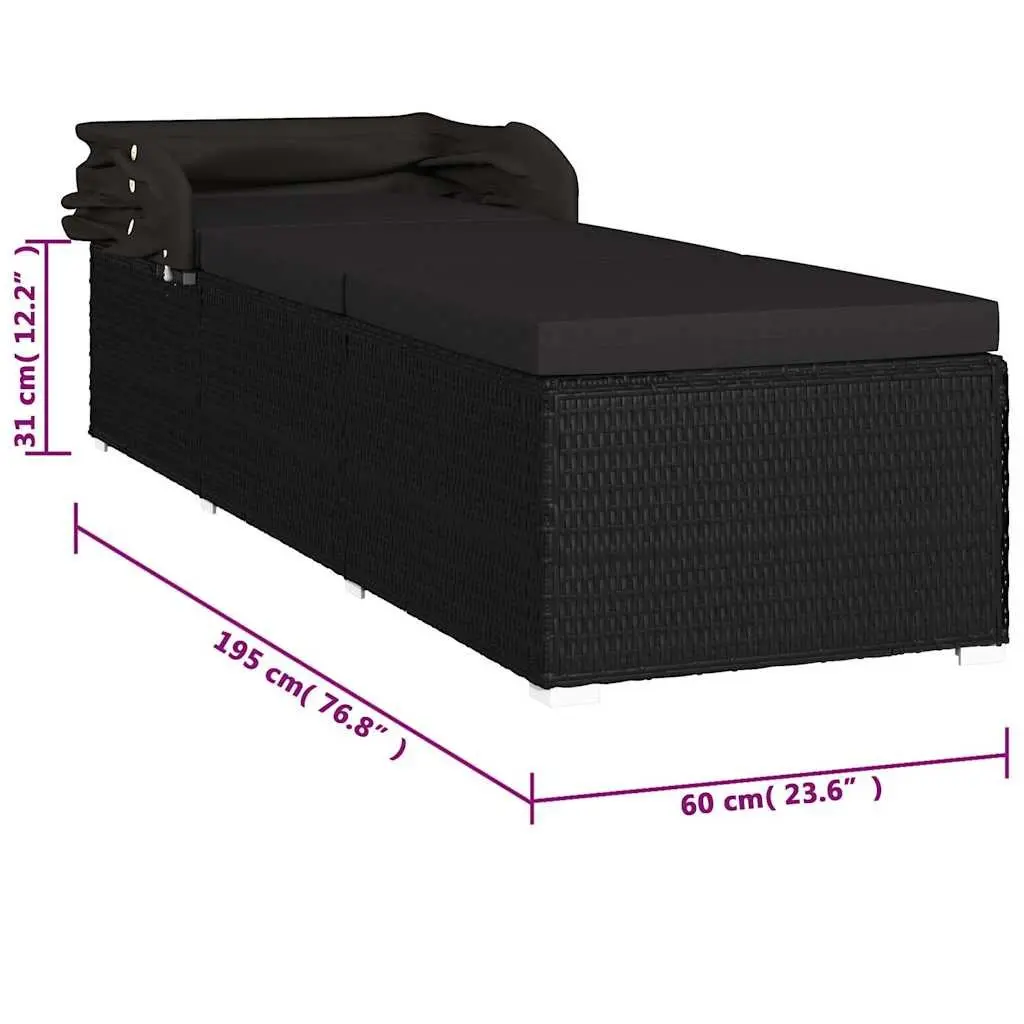 Sun Lounger Canopy Adjustable Outdoor Patio Bed Black
