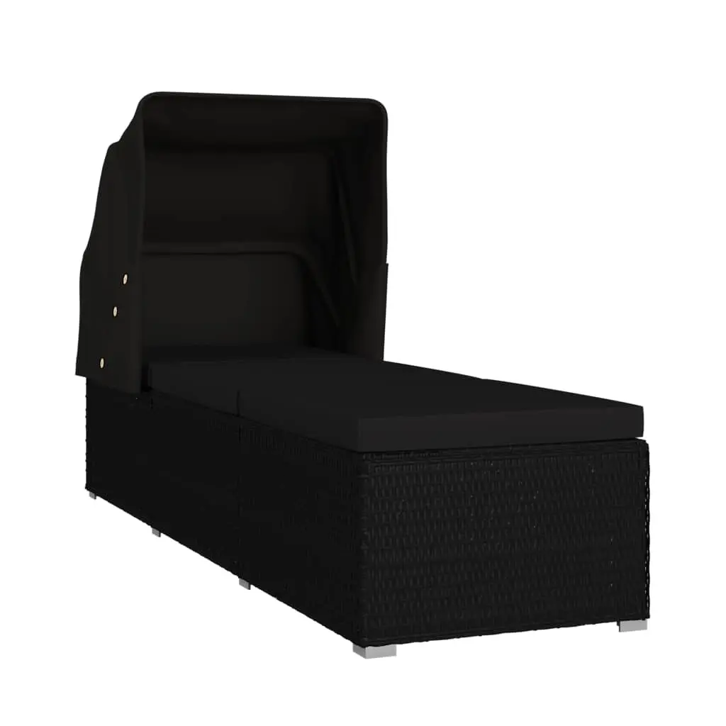 Sun Lounger Canopy Adjustable Outdoor Patio Bed Black